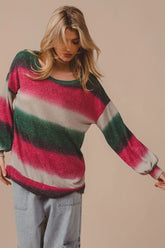 BiBi Striped Gradation Print Knit Top OutfitFlow